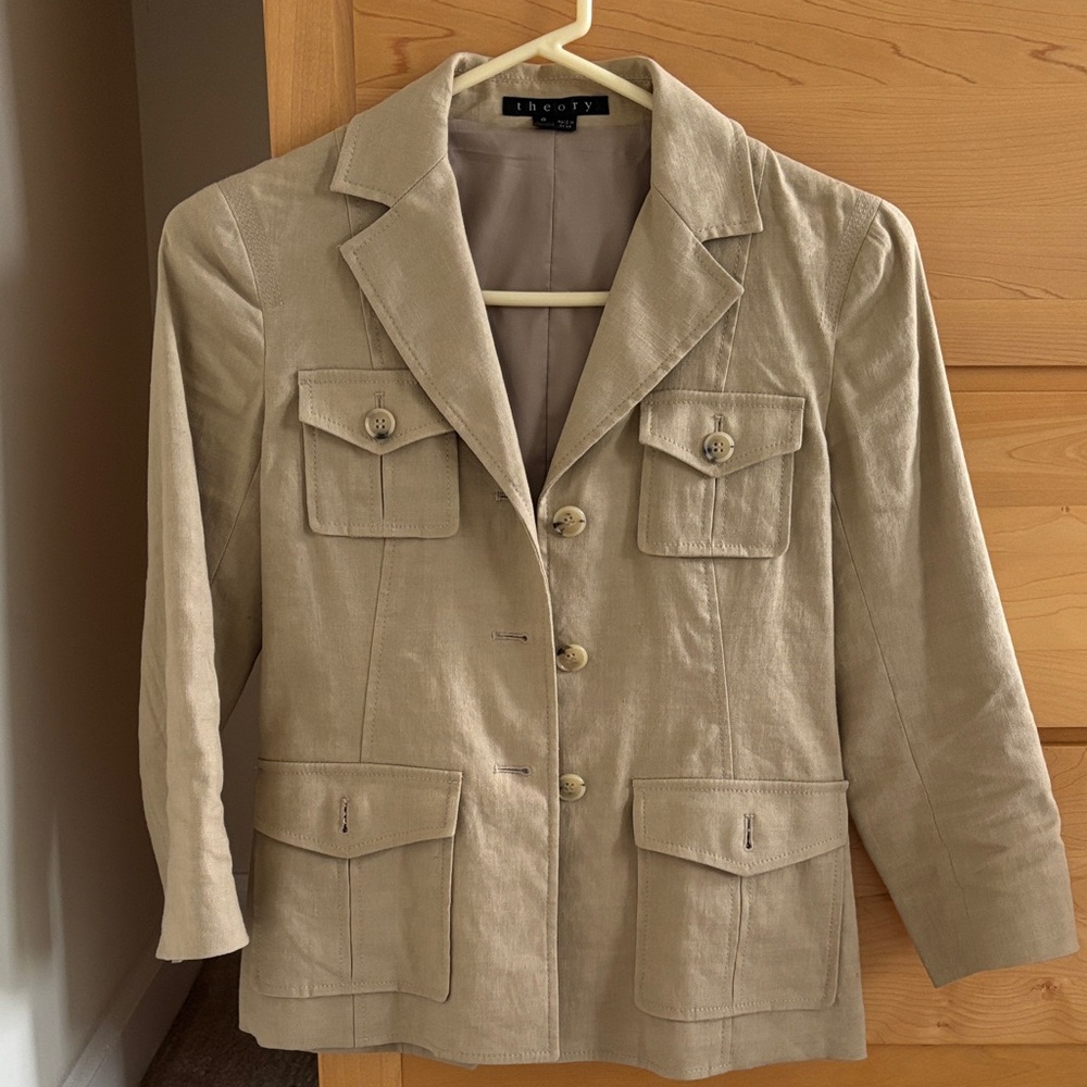 Theory Tan Linen Blazer Jacket